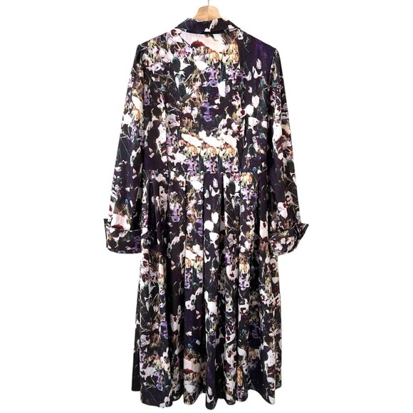 Dalia Macphee Floral Midi Shirt Dress Multicolor Large Modest Twee Full Skirt - Picture 2 of 16